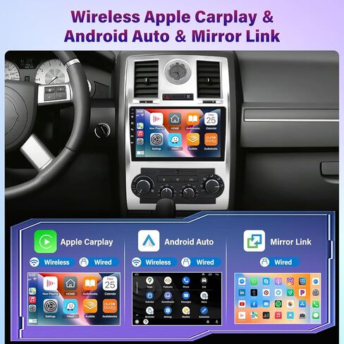 [8-Core 4+64G] ستيريو سيارة Android 13 لسيارة Chrysler 300 300C 2004-2011 - شاشة لمس IPS مقاس 9 بوصات صوت DSP - تشغيل لاسلكي وAndroid Auto، WiFi، 32EQ، تخصيص الصفحة الرئيسية + Canbus + كاميرا الرؤية الخلفية in Kuwait