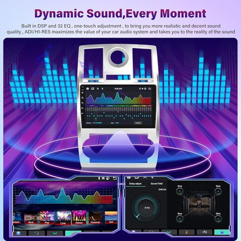 [8-Core 4+64G] ستيريو سيارة Android 13 لسيارة Chrysler 300 300C 2004-2011 - شاشة لمس IPS مقاس 9 بوصات صوت DSP - تشغيل لاسلكي وAndroid Auto، WiFi، 32EQ، تخصيص الصفحة الرئيسية + Canbus + كاميرا الرؤية الخلفية in Kuwait