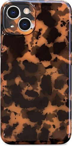 Abbery لهاتف iPhone 13، حافظة سلحفاة الفهد، طباعة الفهد، تصميم عصري لطيف على شكل حيوان، مرن ناعم من مادة TPU الواقية للنساء والفتيات باللون البني الداكن، غطاء هاتف مقاوم للصدمات لهاتف iPhone 13 in Kuwait