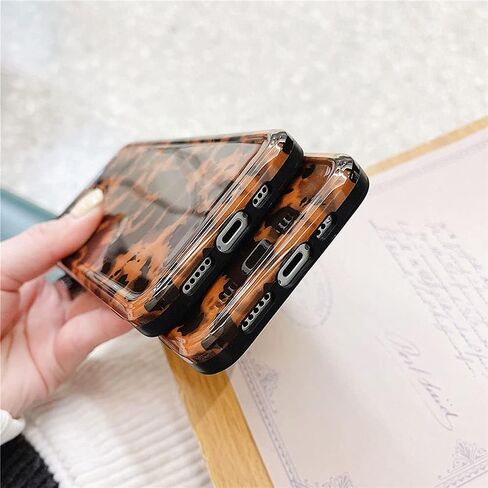Abbery لهاتف iPhone 13، حافظة سلحفاة الفهد، طباعة الفهد، تصميم عصري لطيف على شكل حيوان، مرن ناعم من مادة TPU الواقية للنساء والفتيات باللون البني الداكن، غطاء هاتف مقاوم للصدمات لهاتف iPhone 13 in Kuwait