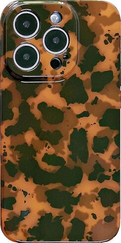 Abbery لهاتف iPhone 13، حافظة سلحفاة الفهد، طباعة الفهد، تصميم عصري لطيف على شكل حيوان، مرن ناعم من مادة TPU الواقية للنساء والفتيات باللون البني الداكن، غطاء هاتف مقاوم للصدمات لهاتف iPhone 13 in Kuwait
