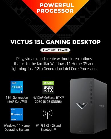 HP Victus 15L Gaming Desktop Computer, NVIDIA GeForce RTX 2060 Graphics, 12th Gen Intel Core Processor, 8 GB SDRAM, 512 GB SSD, Windows 11 Home OS, QuickDrop, Wi-Fi & Bluetooth (TG02-0020, 2022) in Saudi Arabia