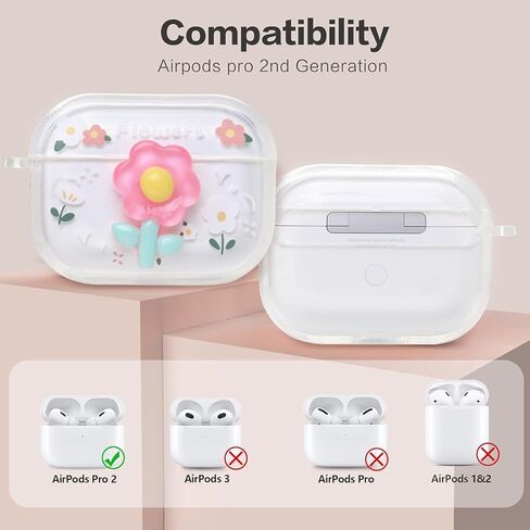 حافظة AirPods Pro متوافقة مع Djpoaug، حافظة كاملة من جلد السيليكون المقاوم للصدمات، حافظة سماعة رأس بلوتوث على شكل زهرة لطيفة، حافظة ناعمة للنساء (AirPods Pro 2) in Saudi Arabia