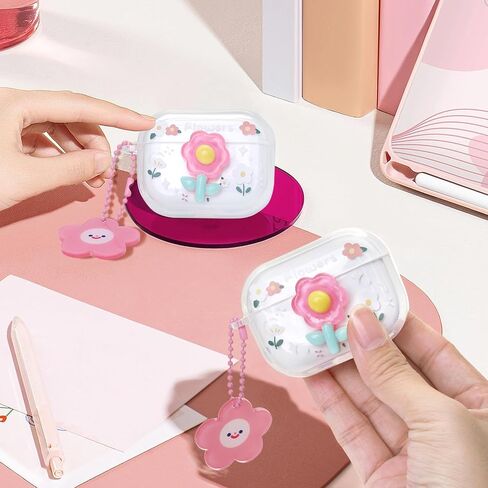 حافظة AirPods Pro متوافقة مع Djpoaug، حافظة كاملة من جلد السيليكون المقاوم للصدمات، حافظة سماعة رأس بلوتوث على شكل زهرة لطيفة، حافظة ناعمة للنساء (AirPods Pro 2) in Saudi Arabia