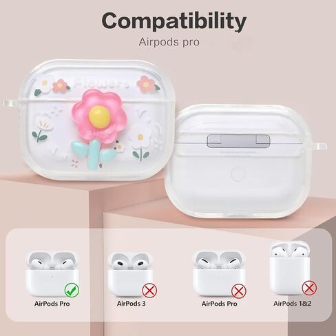 حافظة AirPods Pro متوافقة مع Djpoaug، حافظة كاملة من جلد السيليكون المقاوم للصدمات، حافظة سماعة رأس بلوتوث على شكل زهرة لطيفة، حافظة ناعمة للنساء (AirPods Pro 2) in Saudi Arabia