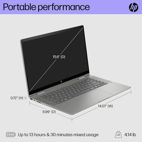 HP Envy x360 15 inch Laptop, Full HD Touch Display, Intel Core Ultra 5 125U, 8 GB RAM, 512 GB SSD, Intel Graphics, Windows 11 Home, Copilot Key, 15-fe1010nr (2024) in Saudi Arabia