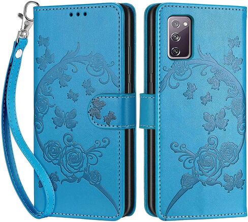 مصمم لهاتف Samsung Galaxy S20 FE، غطاء قابل للطي للسيدات مع حامل من جلد البولي يوريثان المنقوش وفتحات لبطاقات الائتمان وحزام المعصم لهاتف Samsung S20 FE 5G (فراشة ذهبية وردية) in Kuwait