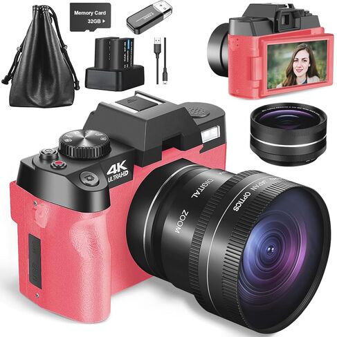 كاميرات للتصوير الفوتوغرافي، وكاميرا مدونات الفيديو، وكاميرا صغيرة الحجم، مثالية للمستخدمين المبتدئين والمبتدئين مع بطاقة سعة 32 جيجابايت (يمكن تحريف 13 ميجابكسل إلى 48 ميجابكسل) in Kuwait