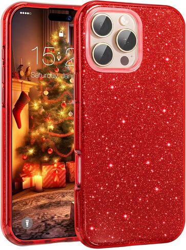 MATEPROX Compatible with iPhone 16 Pro Case, Glitter Bling 3-Layer Shockproof Anti-Scratch Cover 6.3'' for Girls Women,Trendy Sparkle Protective Christmas Cases for iPhone 16Pro-Red in Saudi Arabia