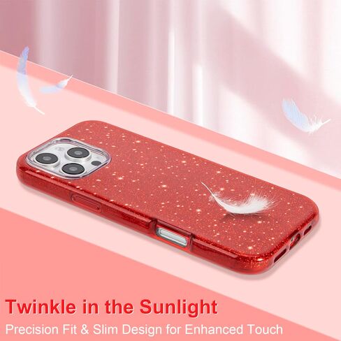 MATEPROX Compatible with iPhone 16 Pro Case, Glitter Bling 3-Layer Shockproof Anti-Scratch Cover 6.3'' for Girls Women,Trendy Sparkle Protective Christmas Cases for iPhone 16Pro-Red in Saudi Arabia