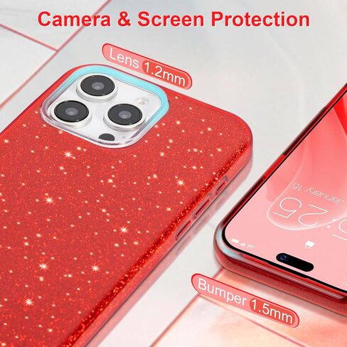 MATEPROX Compatible with iPhone 16 Pro Case, Glitter Bling 3-Layer Shockproof Anti-Scratch Cover 6.3'' for Girls Women,Trendy Sparkle Protective Christmas Cases for iPhone 16Pro-Red in Saudi Arabia