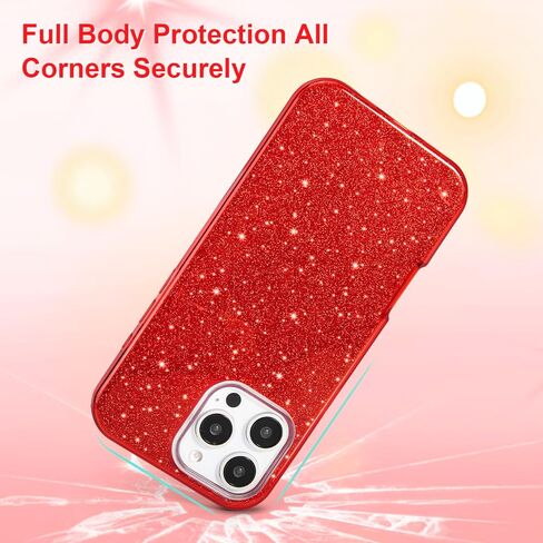 MATEPROX Compatible with iPhone 16 Pro Case, Glitter Bling 3-Layer Shockproof Anti-Scratch Cover 6.3'' for Girls Women,Trendy Sparkle Protective Christmas Cases for iPhone 16Pro-Red in Saudi Arabia
