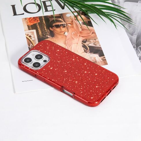 MATEPROX Compatible with iPhone 16 Pro Case, Glitter Bling 3-Layer Shockproof Anti-Scratch Cover 6.3'' for Girls Women,Trendy Sparkle Protective Christmas Cases for iPhone 16Pro-Red in Saudi Arabia