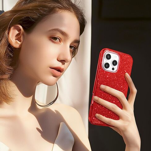 MATEPROX Compatible with iPhone 16 Pro Case, Glitter Bling 3-Layer Shockproof Anti-Scratch Cover 6.3'' for Girls Women,Trendy Sparkle Protective Christmas Cases for iPhone 16Pro-Red in Saudi Arabia