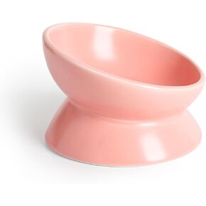 Cat Bowls Elevated, Raised Cat Food Bowls for Indoor Cats, Puppy, Ceramic Tilted Kitty Dish, 6 Inch Whisker Friendly Anti Vomit Pet Feeding Station, Dishwasher Safe (White, 2 Pack)