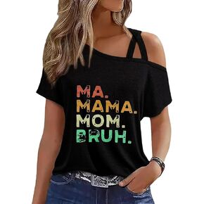 تي شيرت Mama للنساء - هدية مضحكة Ma Mama Mom Bruh جرافيك مقاس كبير تي شيرت متقاطع بكتف واحد in Kuwait