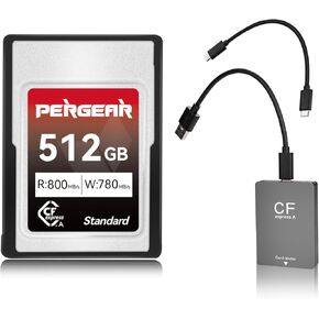 Pergear 512GB CFexpress Type A Memory Card, Up to 800MB/s Read Speed & 780MB/s Write Speed for 4K 120P, 8K 30P Recording,with Card Reader