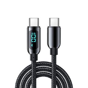 USB C to C Cable, 4FT USB C to USB C Cable with LED Display, Braided Type C PD 100W Cable Real Time Fast Charging for iPhone 15,iPad Air Pro,MacBook Pro,Galaxy S24/S23/S22, for all type-c devices.
