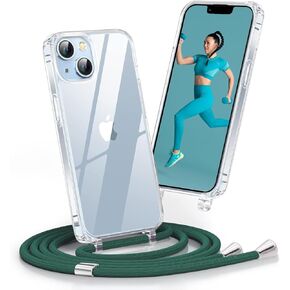 Crossbody for iPhone 13 Pro Max Case,Necklace Mobile Phone Cover with Cord Strap Adjustable Length Lanyard Rope Shockproof Hands-Free Clear Phone Cover for iPhone 13 Pro Max-Dark Green