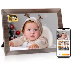 إطار صور رقمي واي فاي مقاس 10.1 بوصة، إطار صور سحابي ذكي مع مساحة تخزين 64 جيجابايت، إعداد سهل لمشاركة الصور أو مقاطع الفيديو عبر تطبيق Biufarme، تدوير تلقائي