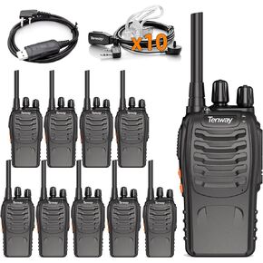 Walkie Talkie Long Range Rechargeable 2 Way Radio for Adult with Earpiece, FRS Two Way Radio VOX 16 Channel Flashlight Li-ion Battery 10 Pack