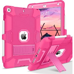 BENTOBEN iPad 9th Generation Case, iPad 8th / 7th Generation Case, Heavy Duty Rugged 3 in 1 Shockproof Kickstand Hybrid Three Layer Protective Cover with Pen Holder for iPad 10.2,Hot Pink/Pink