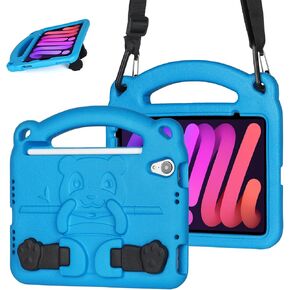 Kids Case for iPad Mini 6th Generation (8.3 Inch 2021), iPad Mini 6 Case for Kids, EVA Shock Proof Light Weight, with Handle Built-in Bracket & Shoulder Strap (Blue)
