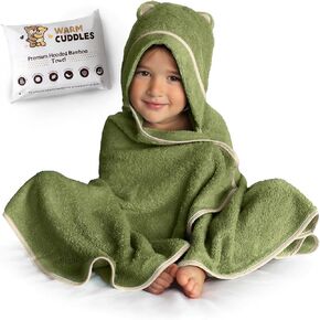 WARM CUDDLES Premium Toddler Towel with Hood | Organic Bamboo Toddler Hooded Bath Towel | Large Hooded Towel for Toddler Newborn Infant Boy Girl | Newborn Towel (Olive)