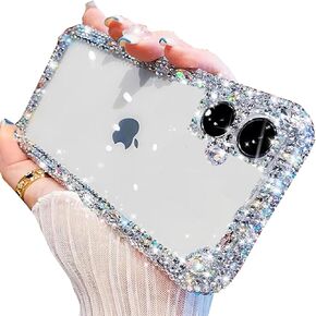 Clear Glitter Case for iPhone 16 Pro Max,Cute Luxury Bling Sparkly Diamond Rhinestone Camera Protection Soft TPU Bumper Shockproof Women Girls Slim Phone Case for iPhone 16 Pro Max 6.9",Clear