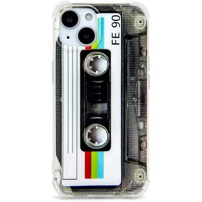 FAteamll Case for iPhone 14, Matte Finish Heavy Duty Soft Back Cover with Reinforced Corners TPU Soft Bumper Retro Cassette Tape Case Compatible with iPhone 14 (6.1 Inch)