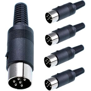 5pcs 6 Pin DIN Male Plug Connectors - Black Plastic Handle for Secure Audio and Video Connectivity