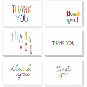 Juvale 48 Pack Thank You Cards with Envelopes for Kids, Teachers Appreciation, Birthday Party, Baby Shower, Colorful Font Covers, Blank Inside (4x6 in, 6 Assorted Designs)