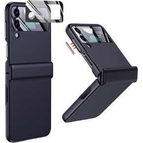 for Samsung Z Flip 4 Case: Spring Hinge Protection & Camera Lens Protector Metal Volume Key Protective Slim Shockproof Phone Case for Galaxy Z-Flip4 5G (Matter Black)
