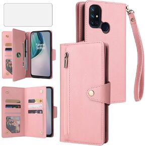 Asuwish Phone Case for OnePlus Nord N10 5G Wallet Cover and Tempered Glass Screen Protector Leather Flip Credit Card Holder Stand Cell One Plus N 10 G5 1 Plus 10N 1plus One+ 1+ N105G Women Men Blue