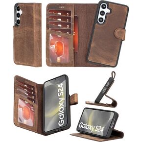 Bayelon Wallet Case Compatible with Galaxy S25 Ultra, Genuine Leather Flip Case, Leather Case with Card Holder, RFID Blocking Magnetic Phone Wallet Case (Vintage Brown)
