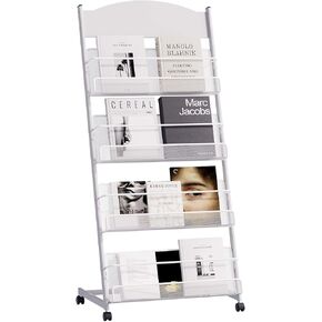 lesolar Floor-Standing Magazine Rack 4-tier Newspaper Holder Book Display Shelf Suitable for Exhibitions Shopping Malls Hospitals Offices(Black)