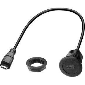 QIANRENON Micro USB Threaded Fixed Mount Charging Short Cable Adapter Micro USB Male to Female Flush Mount Data Connector Cable 480Mbps 5V 2A, Mount Dashboard Car RV Boat Desktop, 30cm/11.8in