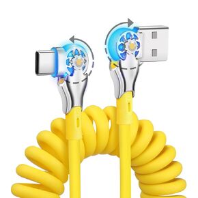 YACSEJAO Coiled USB Type C Cable Fast Charging 1.8m 180° Double Rotating USB C Charger Cable Flexible Rotary USB Connector for Home, Office, Car Charging