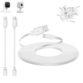 Smays 30 ft Power Cord Compatible with Blink Mini, Blink Mini 2 Camera, Long Flat Micro USB Extension Cable with USB C Adapter