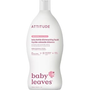ATTITUDE Liquid Dish Soap for Baby Products, Tough on Milk Residue, Hypoallergenic Plant- and Mineral-Based Formula, Vegan and Cruelty-free Detergent, Unscented, 23.7 Fl Oz