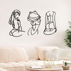 Lounsweer 3 Pcs Modern Minimalist Wall Decor Abstract Line Art Wall Decor Line Drawing Metal Wall Art Print Decor for Bedroom Living Room Wall (Black, Modern Style)