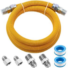 AMI PARTS 48" Flexible Gas Line Kit Yellow Coated, Gas Hose Connector Kit for Dryer, Stove, Water Heater,5/8" OD(1/2" ID) Stainless Steel Gas Line with Connector 1/2" MIP &1/2"FIP & 3/4"MIP Fitting