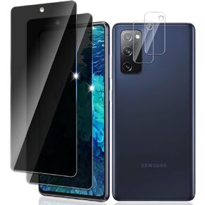 [2+2] 2Pack Privacy Screen Protector for Samsung Galaxy S20 fe, with 2 Packs Camera Lens Protector 2.5D Edge 9H Hardness Tempered Glass Screen Protector Film, [Anti-Scratch] [Bubble Free] Easy Installation Compatible with Samsung Galaxy S20 fe