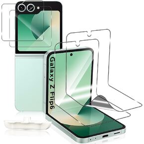 2 Sets 4 Pack for Samsung Galaxy Z Flip 6 Screen Protector, Internal Flexible TPU Film + Outer Tempered Glass Screen Protector Anti-Scratch, No Bubbles for Samsung Galaxy Z Flip 6 Film