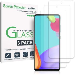 amFilm (3 Pack) Tempered Glass Screen Protector for Samsung Galaxy A53/ A52/ S20 FE 6.5'' with Easy Installation Handles, HD Clear, Anti-Scratch Bubbles-Free