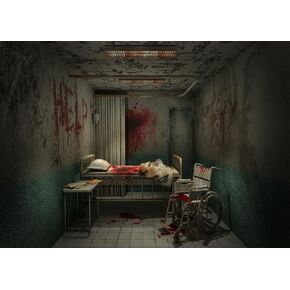 CORFOTO 7x5ft Fabric Creepy Hospital Bloody Ward Room Backdrop Horror Hospital Interior Background for Halloween Zombie Party Decorations Kids Adults Birthday Party Banner Movie Film Photobooth Props