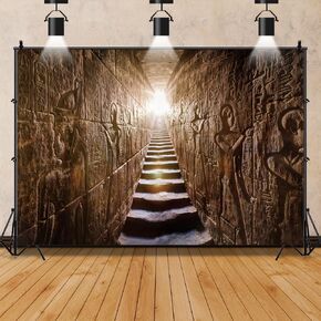 7x5ft Egyptian Temple Backdrop Old Stairway Dim Light Ancient Mysterious Hieroglyphic Carvings Wall Hanging Decoration Egyptians Civilization History Travel YouTube Photogrpahy Background