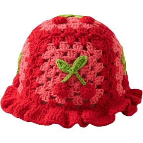 GORGLITTER Women's Crochet Bucket Hat Cherry Beach Cap Foldable Knit Hats