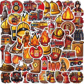 61PCS Fireman Stickers, Fire Truck Stickers, Fire Hydrant, Fire Equipment, Laptop Fire Rescue, Laptop Stickers, Water Bottle, Helmet, Luggage, Skateboard Guitar Ornament - Best Gift for Firefighters, Adults, Kids