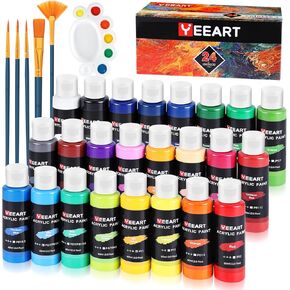 36 Colors Acrylic Paint Set, Yeeart Acrylic Paint, 2oz Bottles, Rich Pigmented Canvas Paint with Extra Metallic Color, Professional Craft Paint Kit, Premium Non-toxic Paints for Artists, Acrylic Paint Set for Kids & Adults, Art Supplies for Canvas Paintin